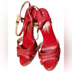 Vintage 70s Leather and Wood Heel Sandals